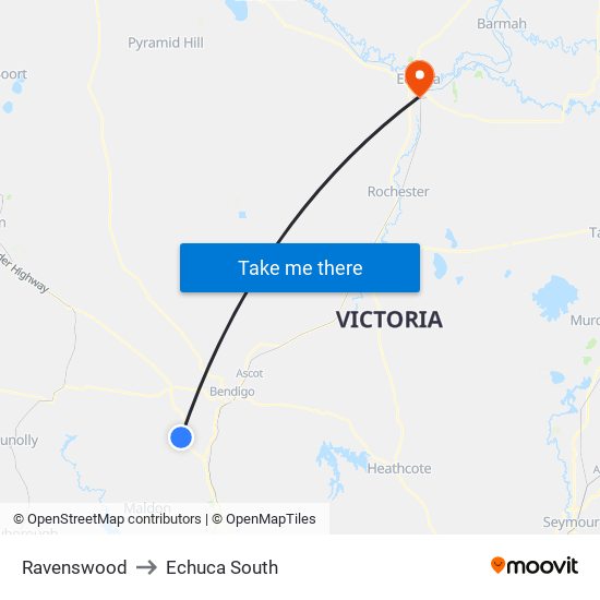 Ravenswood to Echuca South map