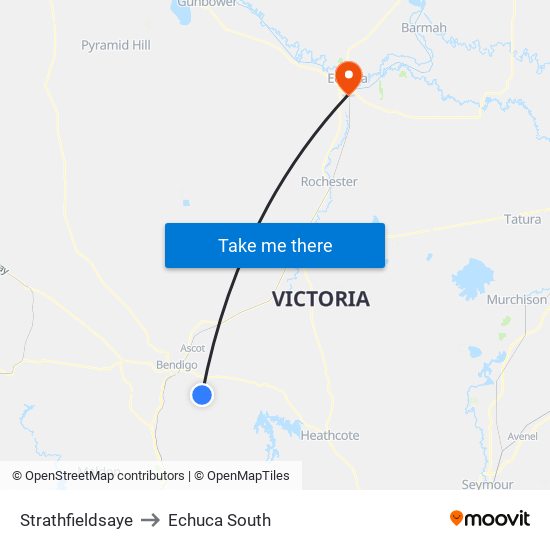 Strathfieldsaye to Echuca South map