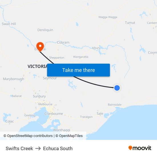 Swifts Creek to Echuca South map
