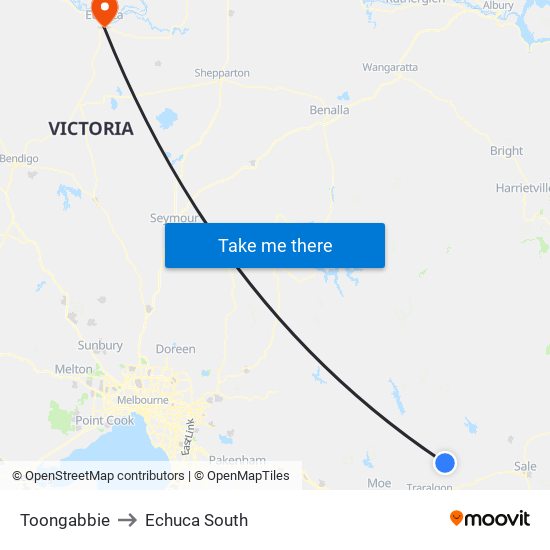 Toongabbie to Echuca South map