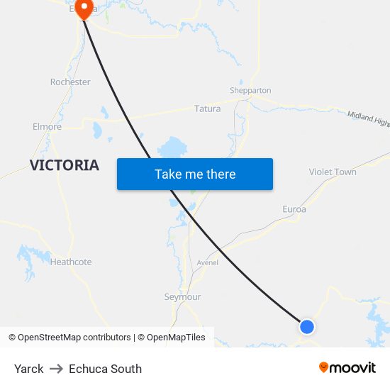 Yarck to Echuca South map
