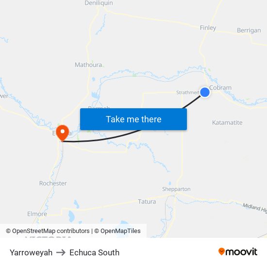 Yarroweyah to Echuca South map