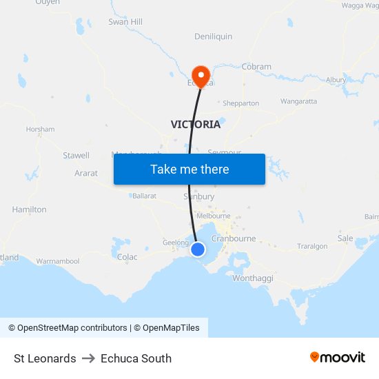 St Leonards to Echuca South map