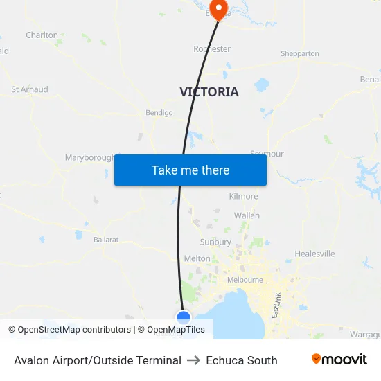 Avalon Airport/Outside Terminal to Echuca South map