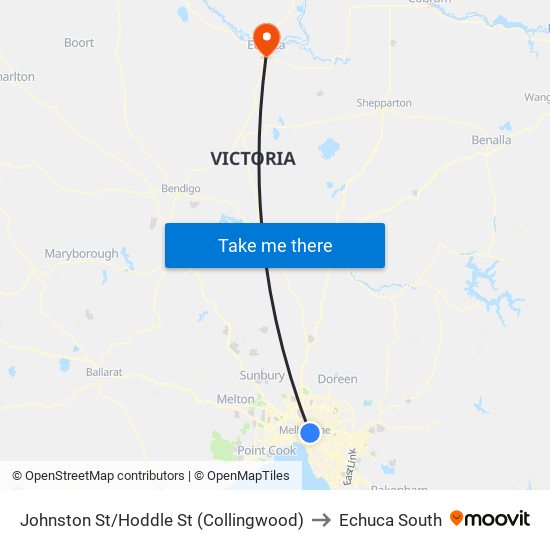 Johnston St/Hoddle St (Collingwood) to Echuca South map