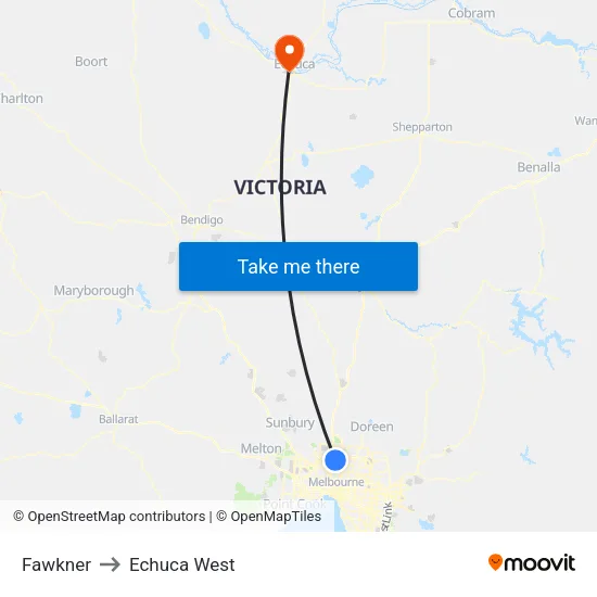Fawkner to Echuca West map