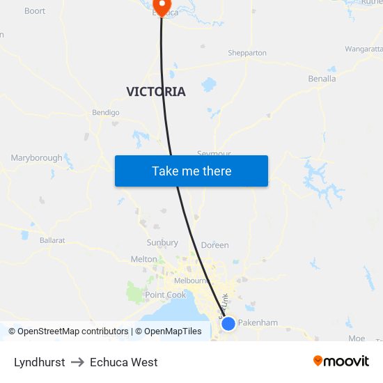 Lyndhurst to Echuca West map