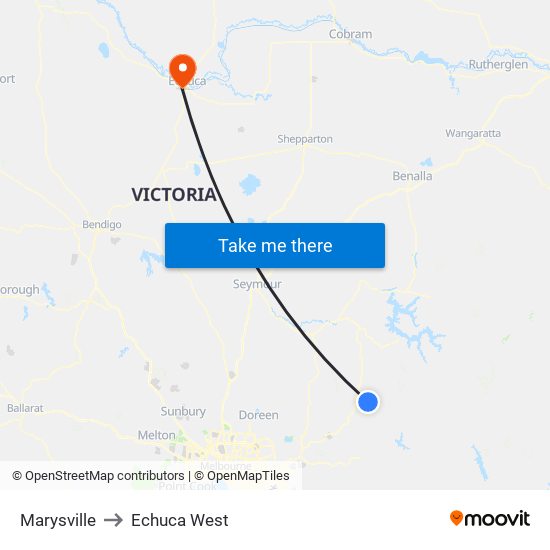 Marysville to Echuca West map