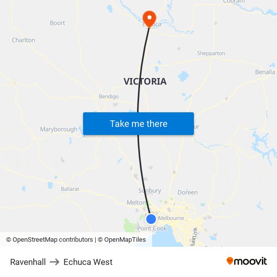 Ravenhall to Echuca West map