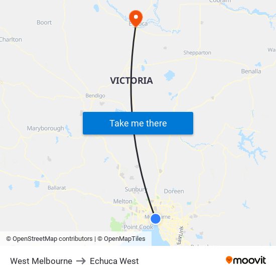 West Melbourne to Echuca West map