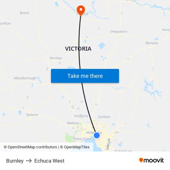 Burnley to Echuca West map