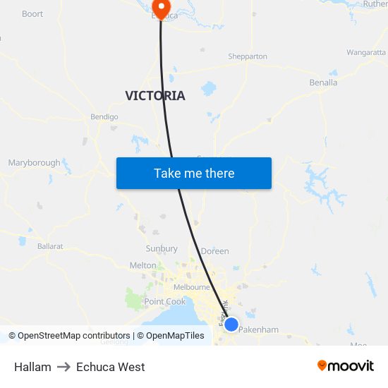 Hallam to Echuca West map