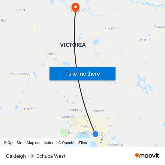 Oakleigh to Echuca West map
