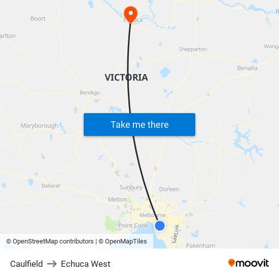 Caulfield to Echuca West map