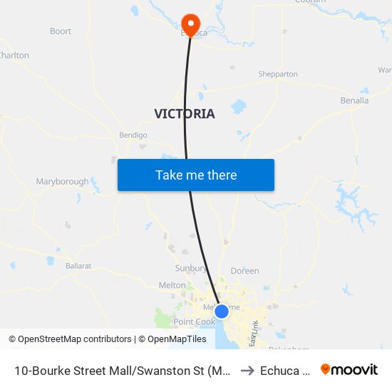 10-Bourke Street Mall/Swanston St (Melbourne City) to Echuca West map