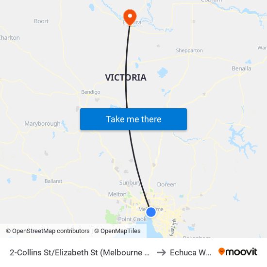 2-Collins St/Elizabeth St (Melbourne City) to Echuca West map