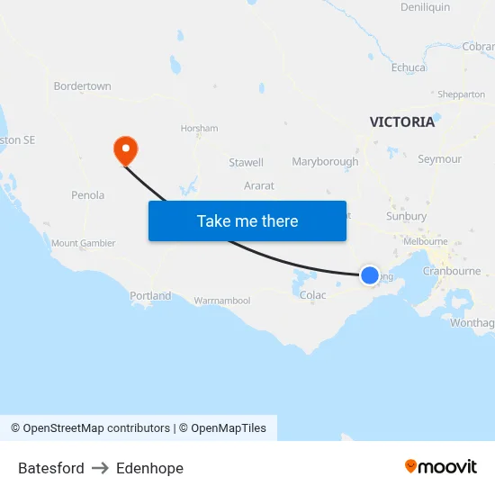 Batesford to Edenhope map