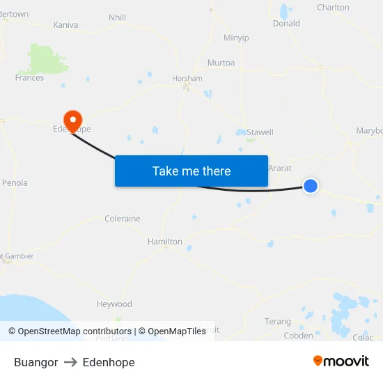 Buangor to Edenhope map