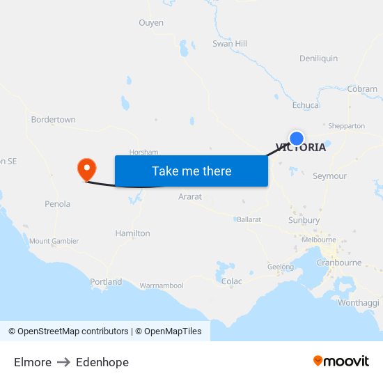 Elmore to Edenhope map