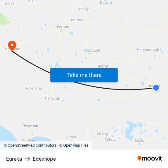 Eureka to Edenhope map