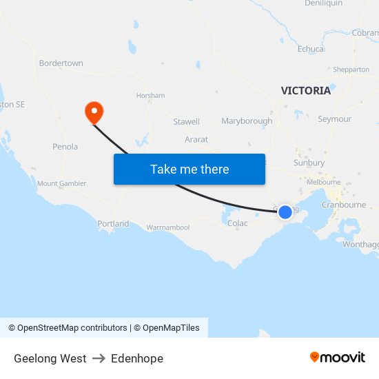 Geelong West to Edenhope map