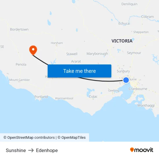 Sunshine to Edenhope map