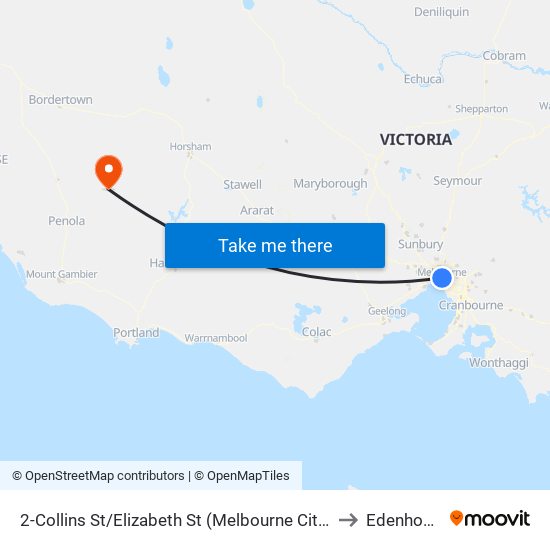 2-Collins St/Elizabeth St (Melbourne City) to Edenhope map