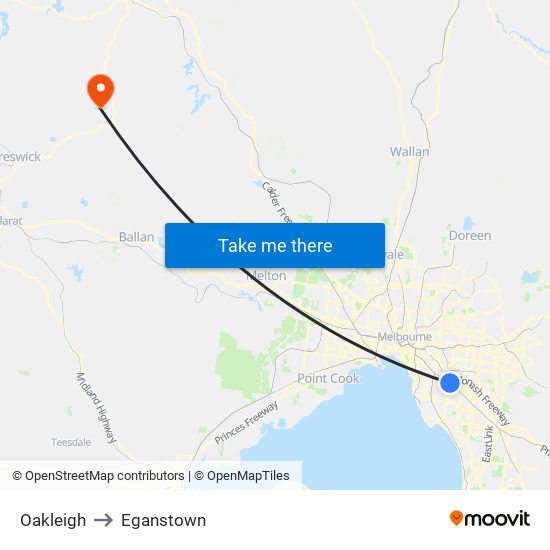 Oakleigh to Eganstown map