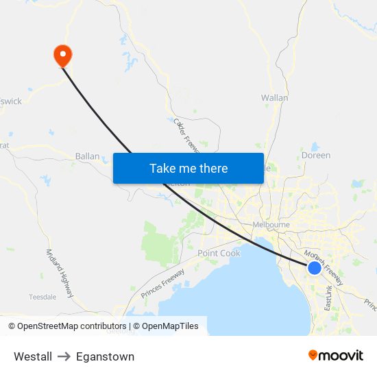 Westall to Eganstown map