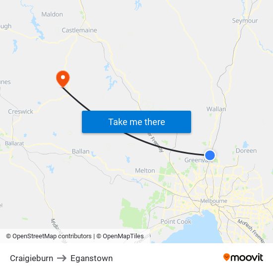 Craigieburn to Eganstown map