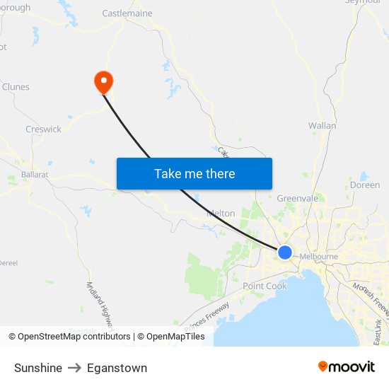 Sunshine to Eganstown map