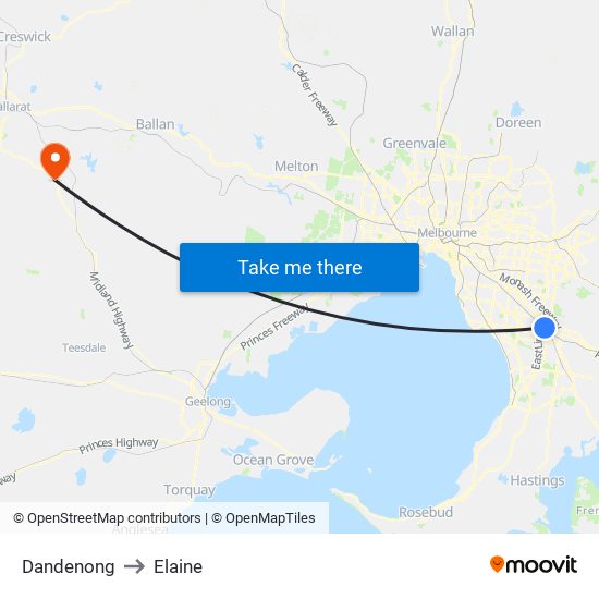 Dandenong to Elaine map