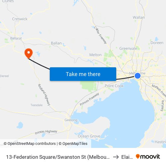 13-Federation Square/Swanston St (Melbourne City) to Elaine map