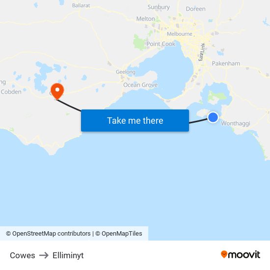 Cowes to Elliminyt map