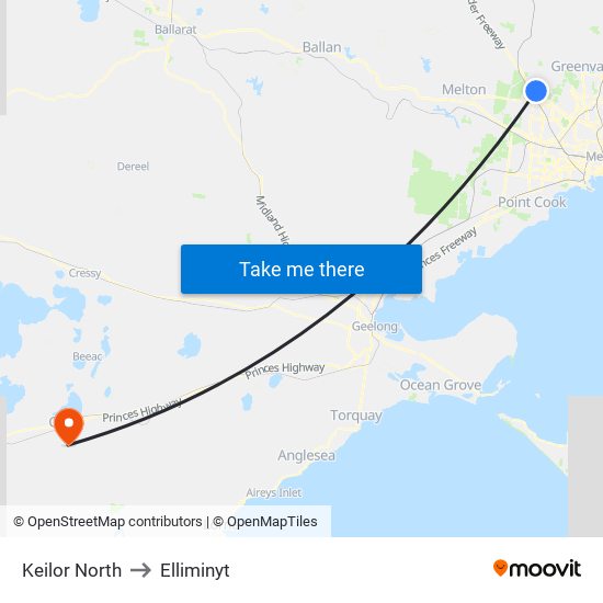 Keilor North to Elliminyt map