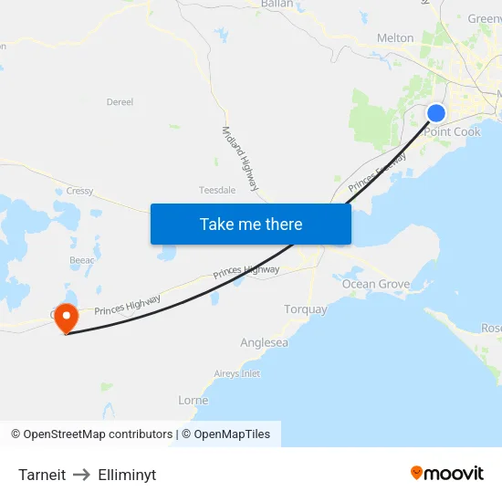Tarneit to Elliminyt map