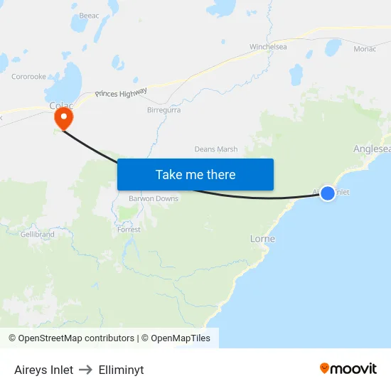 Aireys Inlet to Elliminyt map