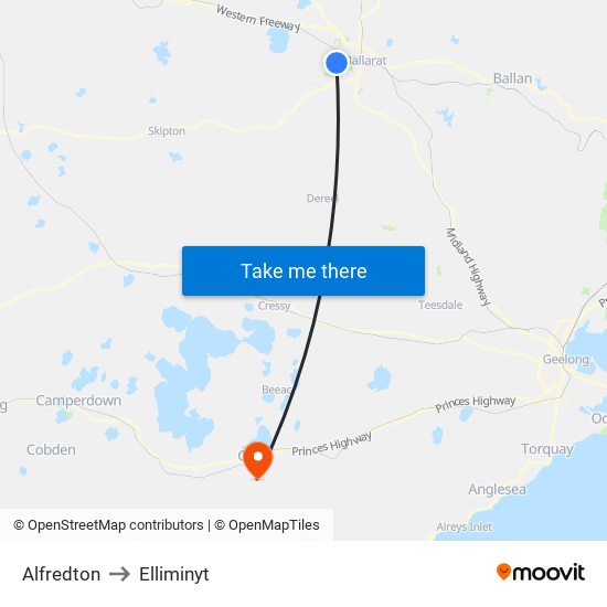 Alfredton to Elliminyt map