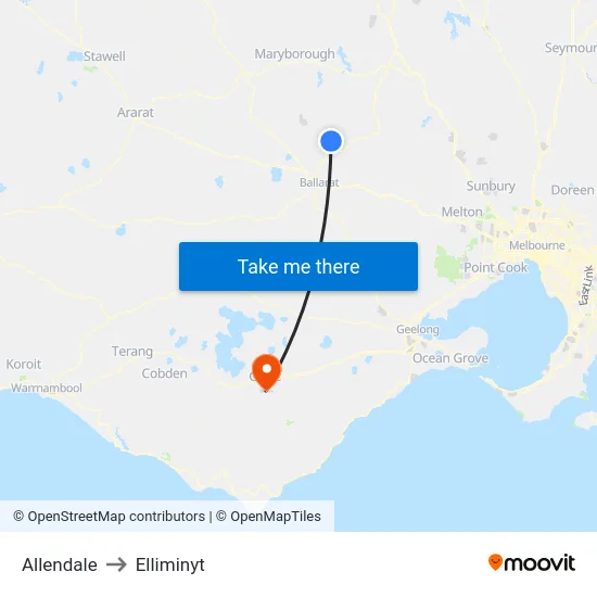 Allendale to Elliminyt map