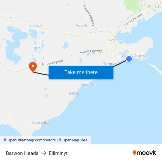 Barwon Heads to Elliminyt map