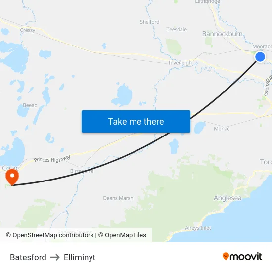 Batesford to Elliminyt map