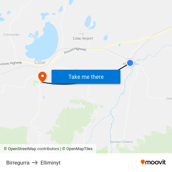 Birregurra to Elliminyt map
