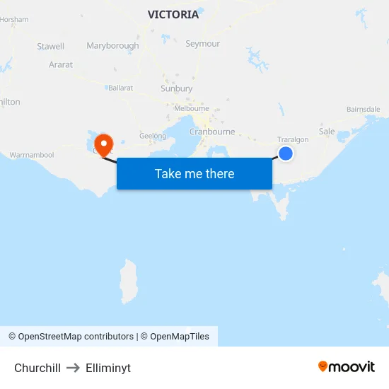 Churchill to Elliminyt map