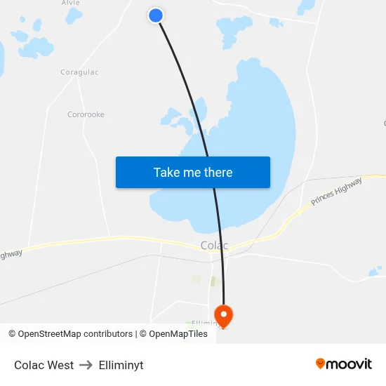 Colac West to Elliminyt map