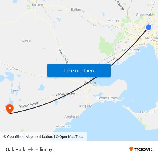 Oak Park to Elliminyt map