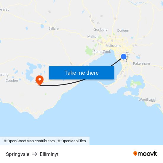 Springvale to Elliminyt map