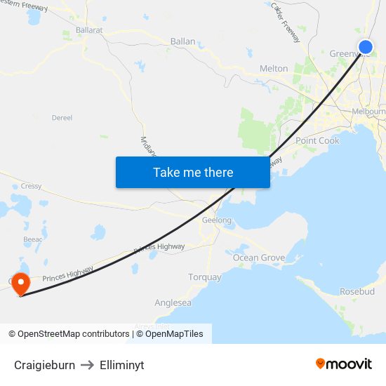 Craigieburn to Elliminyt map