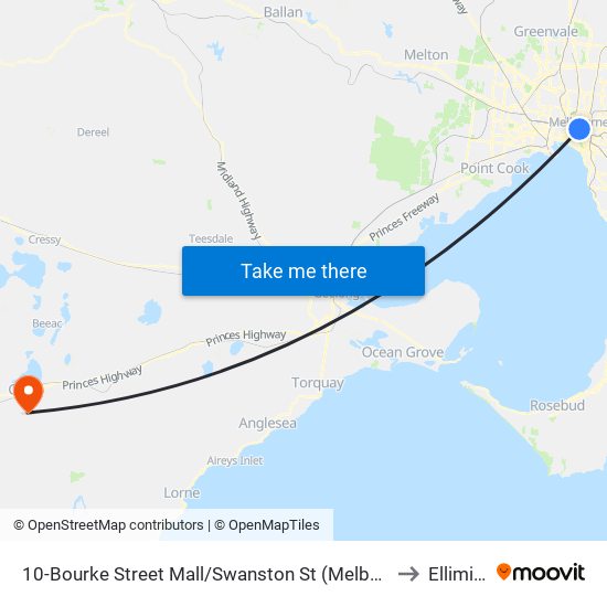 10-Bourke Street Mall/Swanston St (Melbourne City) to Elliminyt map