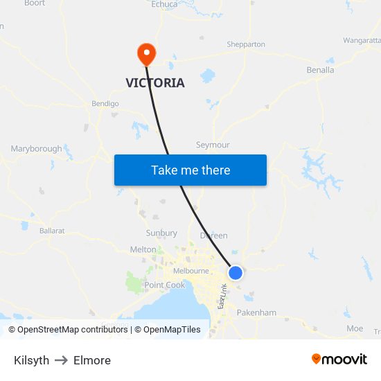 Kilsyth to Elmore map