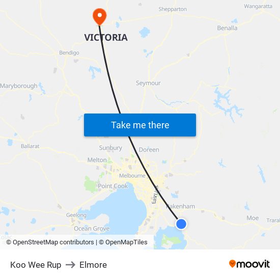 Koo Wee Rup to Elmore map